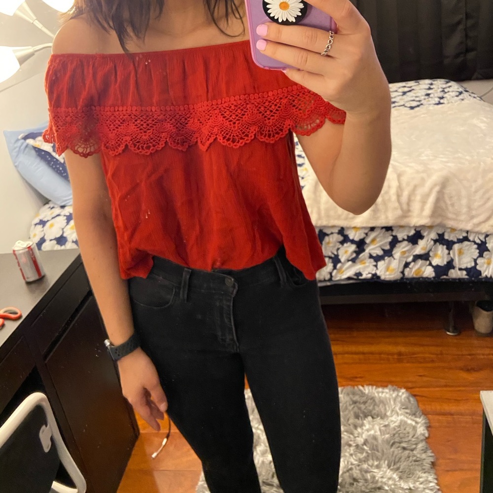 Heart & hips brick red off the shoulder blouse